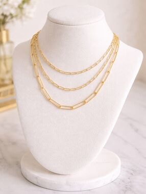 Boutique Layered Gold Paperclip Chain Necklace